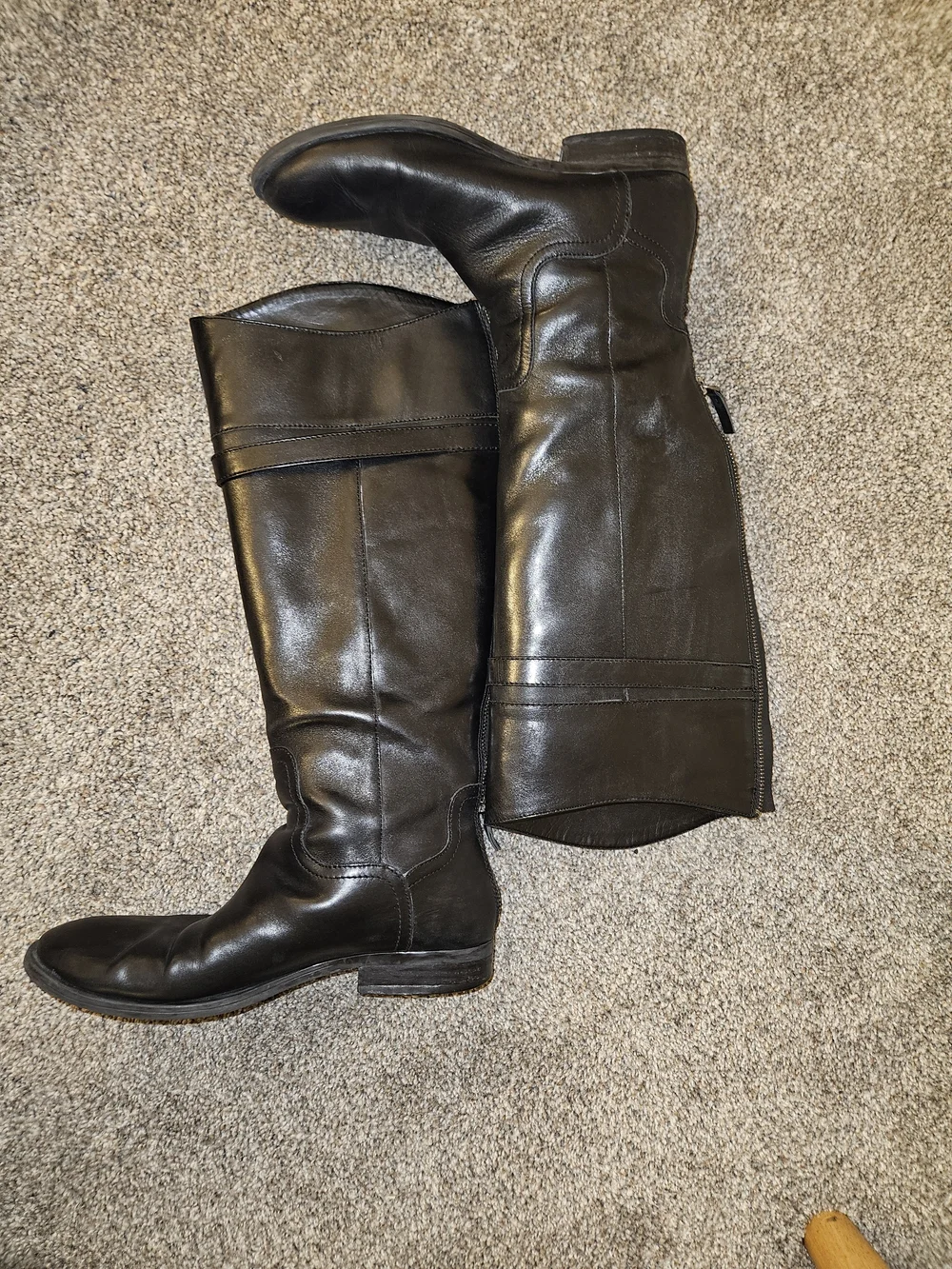 Nine West Black Leather Knee-High Riding Boots